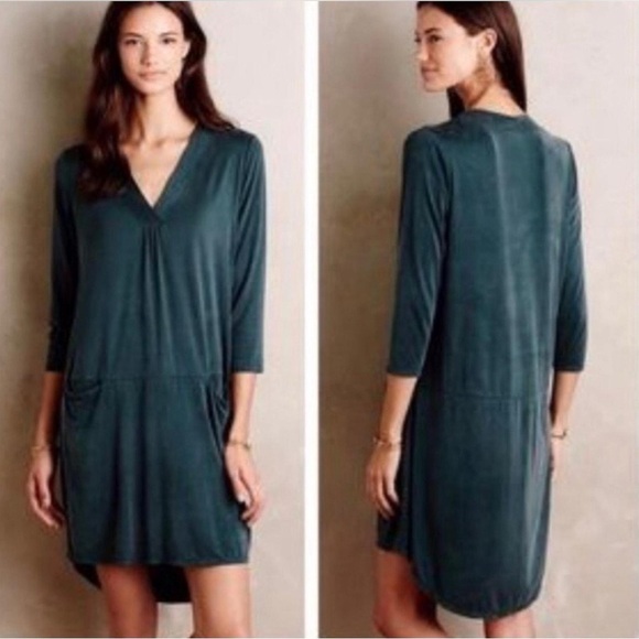 Anthropologie Dresses & Skirts - 🍀Anthropologie Dolan V-Neck 3/4 Sleeve Green Soft Dress w Pockets 👗